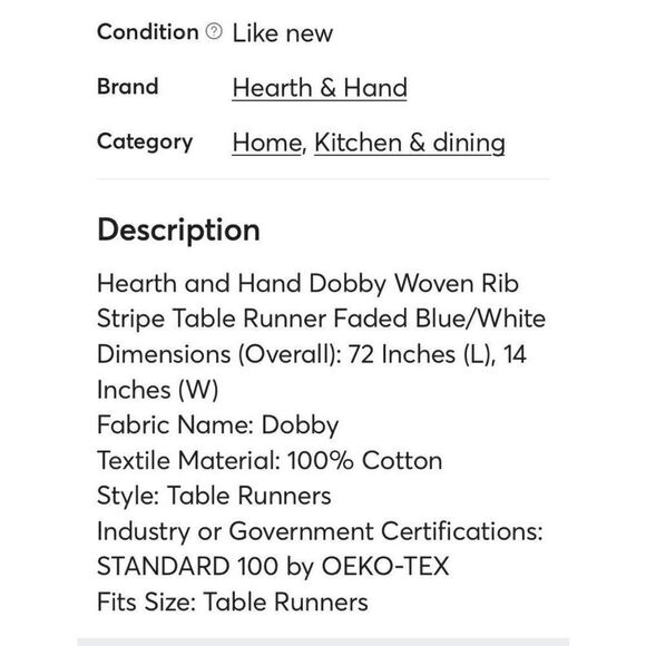 Hearth & Hand™ with Magnolia Blue Stripe Table Runner Dobby Woven Faded Blue New - Picture 5 of 6